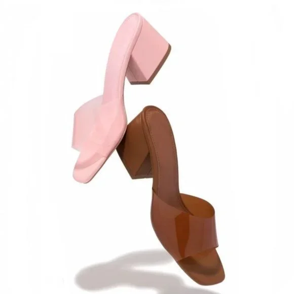 !! NEW !! Transparent Mid Heel Mules in Pink - Picture 6 of 7